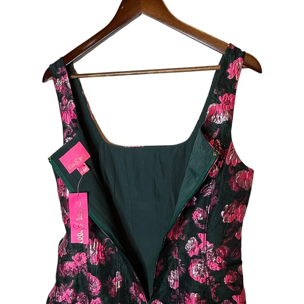 Lilly Pulitzer Leya Floral Jacquard Dress Fit-and-Flare Metallic Preppy Glam 8 - Picture 6 of 8